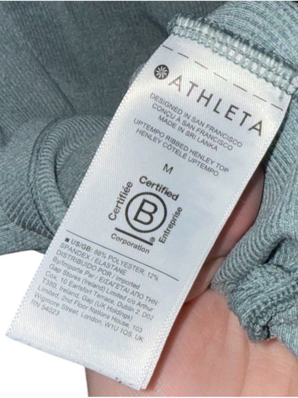 Athleta Women's Medium Uptempo Ribbed Long Sleeve Henley Top Blue Green hiking - Picture 7 of 7